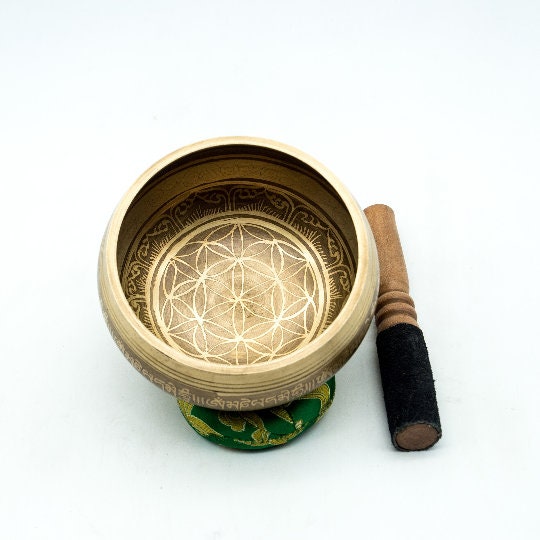 5 inches While Etching Carving Singing Bowl from Nepal - Flower of Life Designed Bowl for Yoga, Meditation, Chakra Healing and Sound Therapy