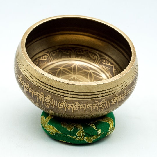 5 inches While Etching Carving Singing Bowl from Nepal - Flower of Life Designed Bowl for Yoga, Meditation, Chakra Healing and Sound Therapy