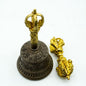 Bronze Special Semi-Medium-Sized Bell Bajra accompanying - Dorje Vajra, Gold Plated - Tibetan Heal Tool as Multi-Purpose Call Bell