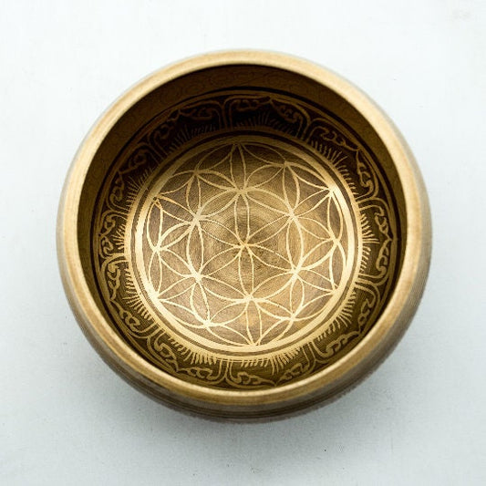 5 inches While Etching Carving Singing Bowl from Nepal - Flower of Life Designed Bowl for Yoga, Meditation, Chakra Healing and Sound Therapy